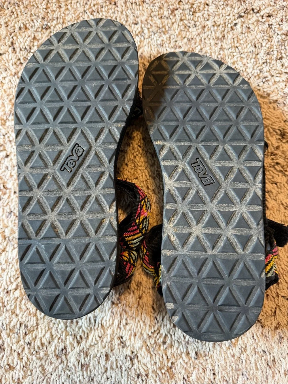 Teva Black Sandals with Yellow and Pink Aztec Straps